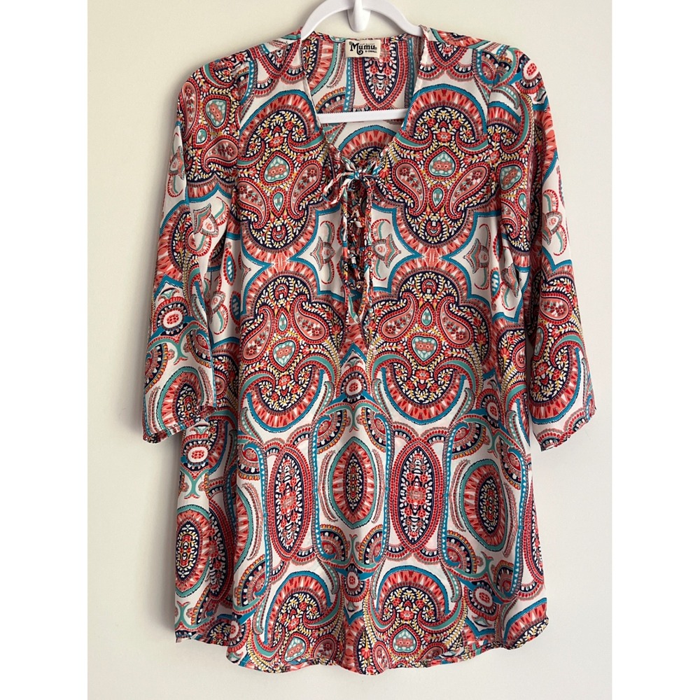 Show Me Your Mumu Women's XS Paisley Medallion 3/4 Sleeve Dress/Cover-Up Boho